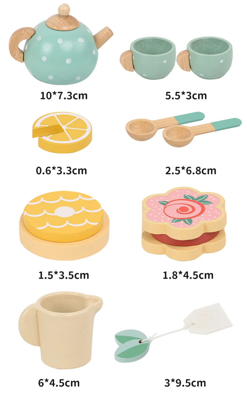 Kids Wooden Tea Set Play House Pretend Make Tea Play With Teapot Teacup Afternoon Snack Role Playing Toys Boys Girls Gift