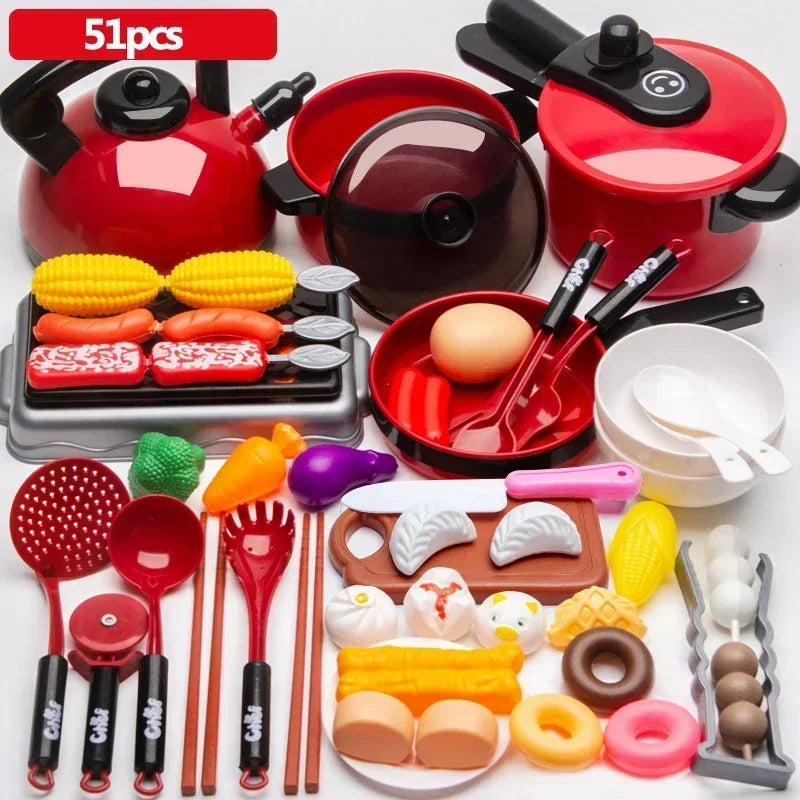 Children Kitchen Toys Simulation Kitchen Toys Set Cookware Fruits Cutting Kitchen Accessories Cooking Toys for Kids Girls Gifts