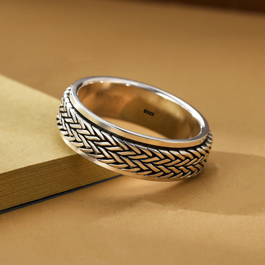Rotatable S925 Sterling Silver Ring for Men  Vintage Retro Stars Auspicious Cloud Couple Band Women Index Finger Accessories