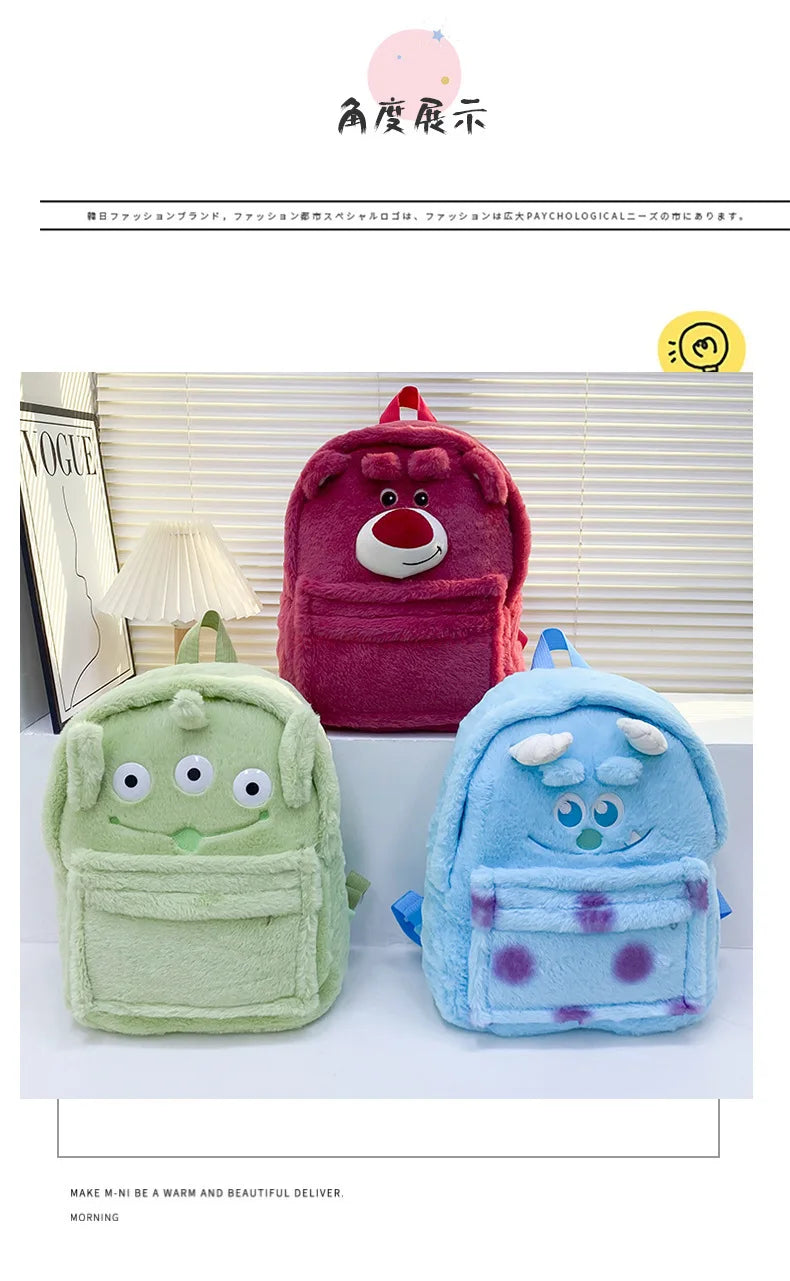 New Lotso Alien Cartoon Funny Plush Backpack Students Large Capacity Bag Girls Casual Soft Stuffed Schoolbag Lightening Bag