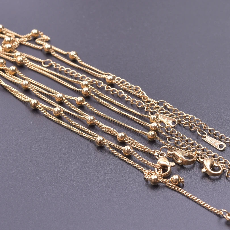 10pcs/Lot Gold Color Stainless Steel Chain 45cm Adjustable Necklace Width 1.2/1.5/1.6/2.2/2.5/3mm Men Women Jewelry Chain Bulk