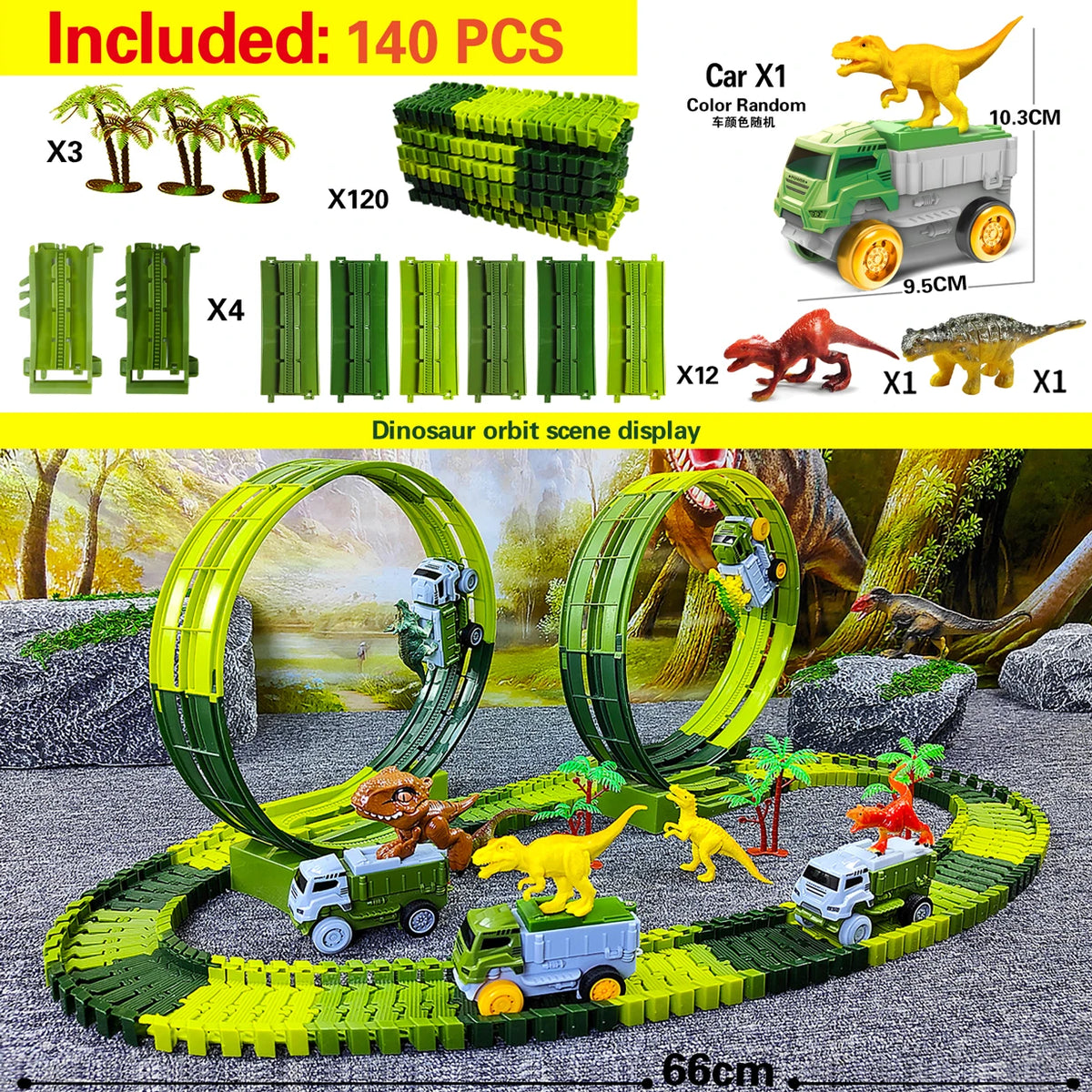 Magic Climbing Track Dinosaur Train Flexible Track Playset Create a Dinosaur World Road Race for Boys 3-9 Years Old Gift