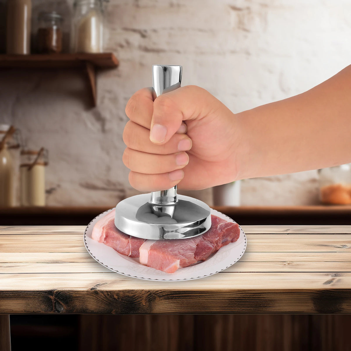 Meat Pounder Flattener Stainless Steel Kitchen Meat Mallet Large Round Meat Mallet Tenderizer Tool Rust Proof Chicken Flattener