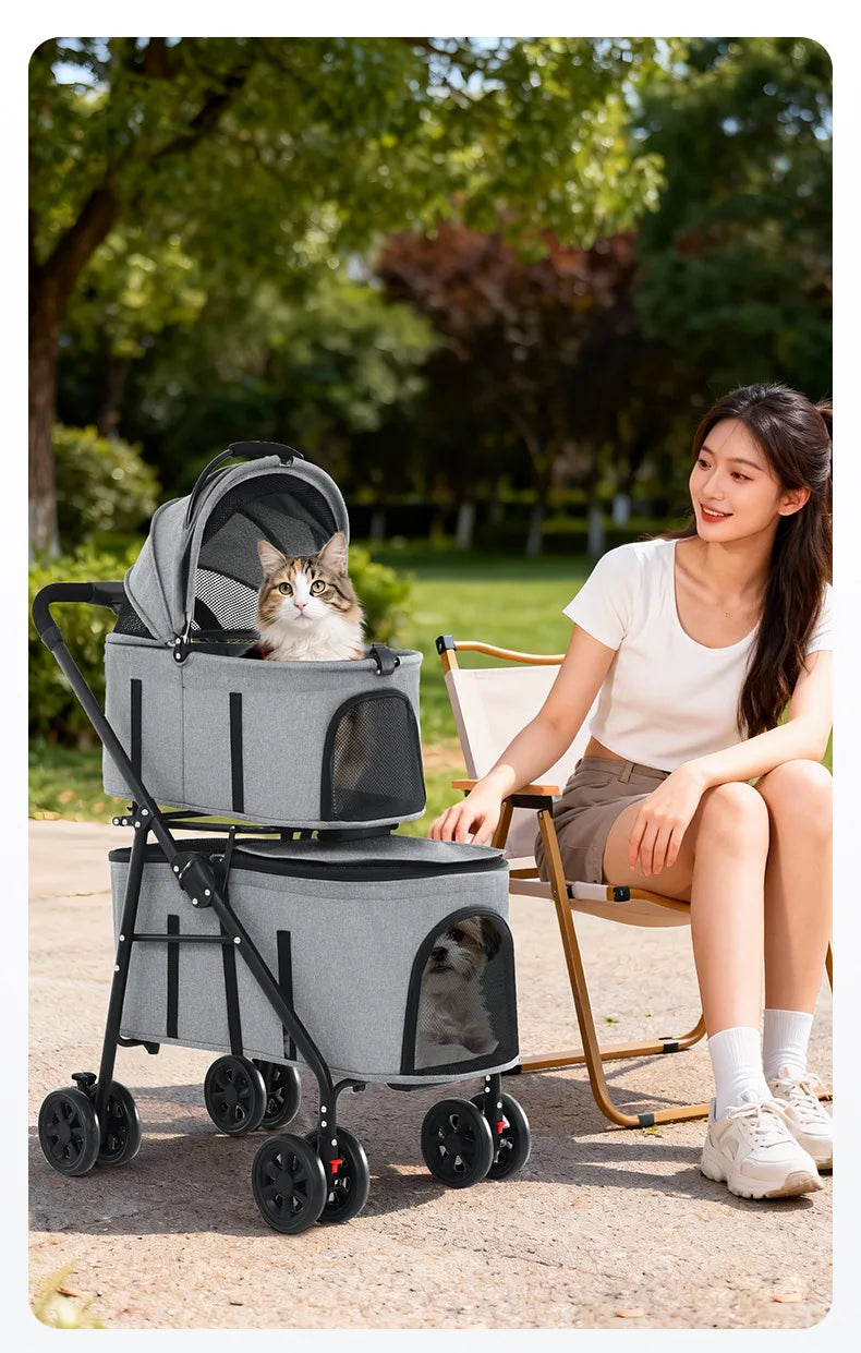 Double Pet Stroller with Detachable Carrier for Medium Small Dogs and Cats Durable Universal Wheels with Brakes Max for 30LBS