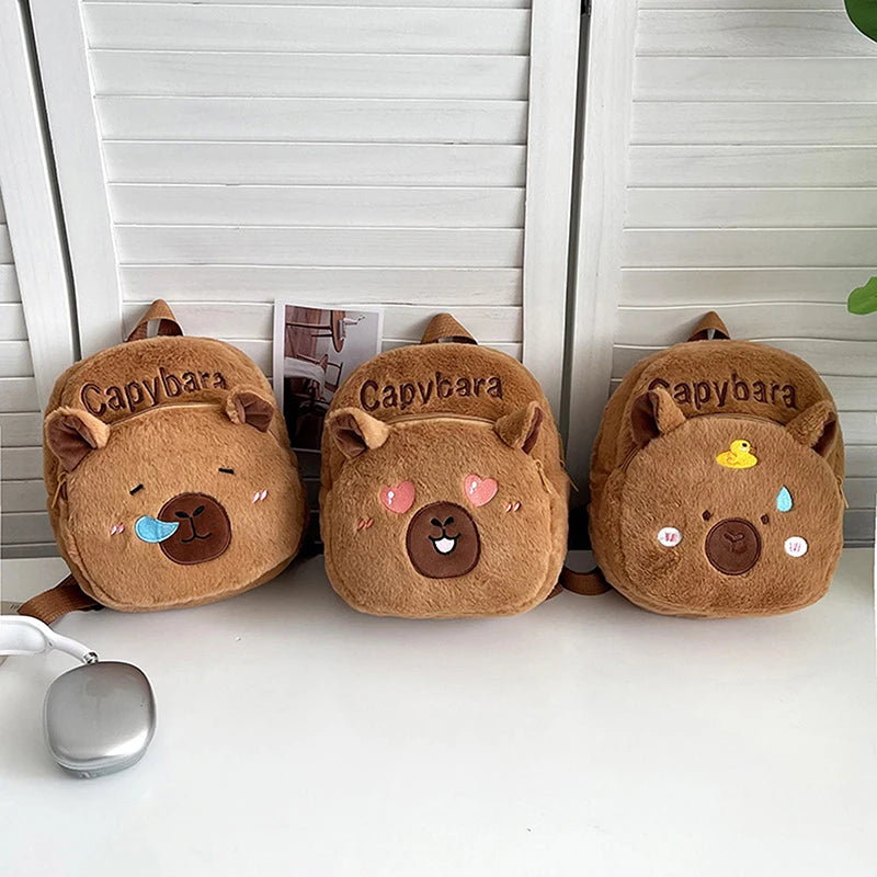 New Capybara Cartoon Animal Doll Plush Backpacks; Cute Portable Bag for Girls.