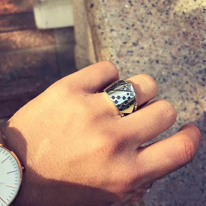 Buyee 925 Sterling Silver Unique Ring Finger Excellent Poker Open Ring for Woman Man Fashion Punk Fine Jewelry Circle with Box