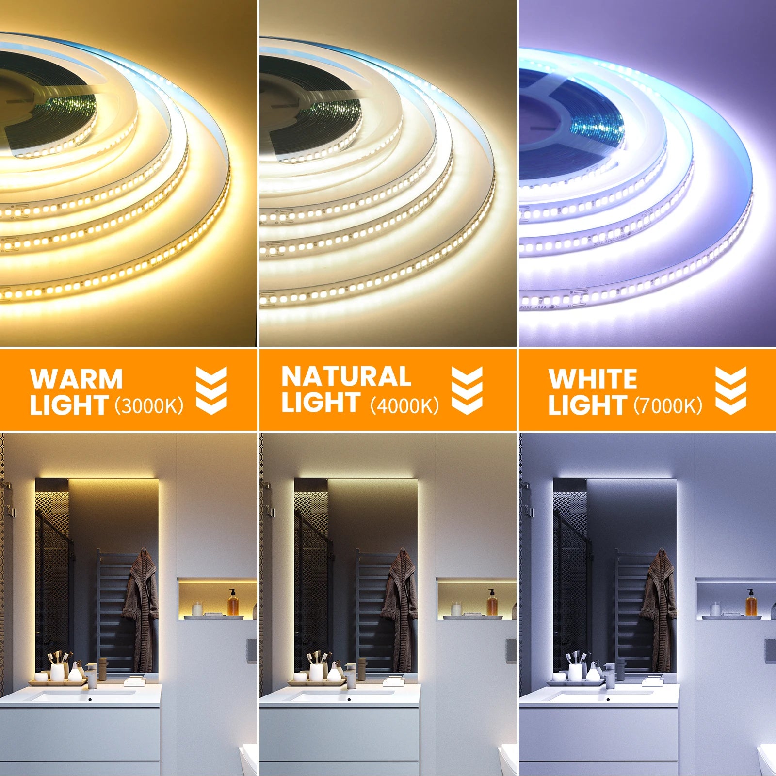 AC 220V 110V LED Strip 240Leds/M IP44 10CM Cut Home Decor Warm/Natural White Self Adhesive Flexible Ribbon Stripe Chain Light