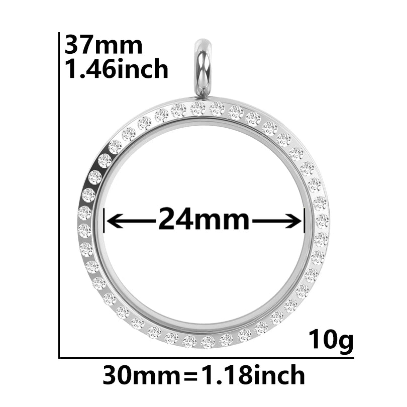 5Pcs 20-40mm Stainless Steel Glass Memory Cremation Urn Locket Pendant Openable Round Reliquary Photo Medaillon Colgantes