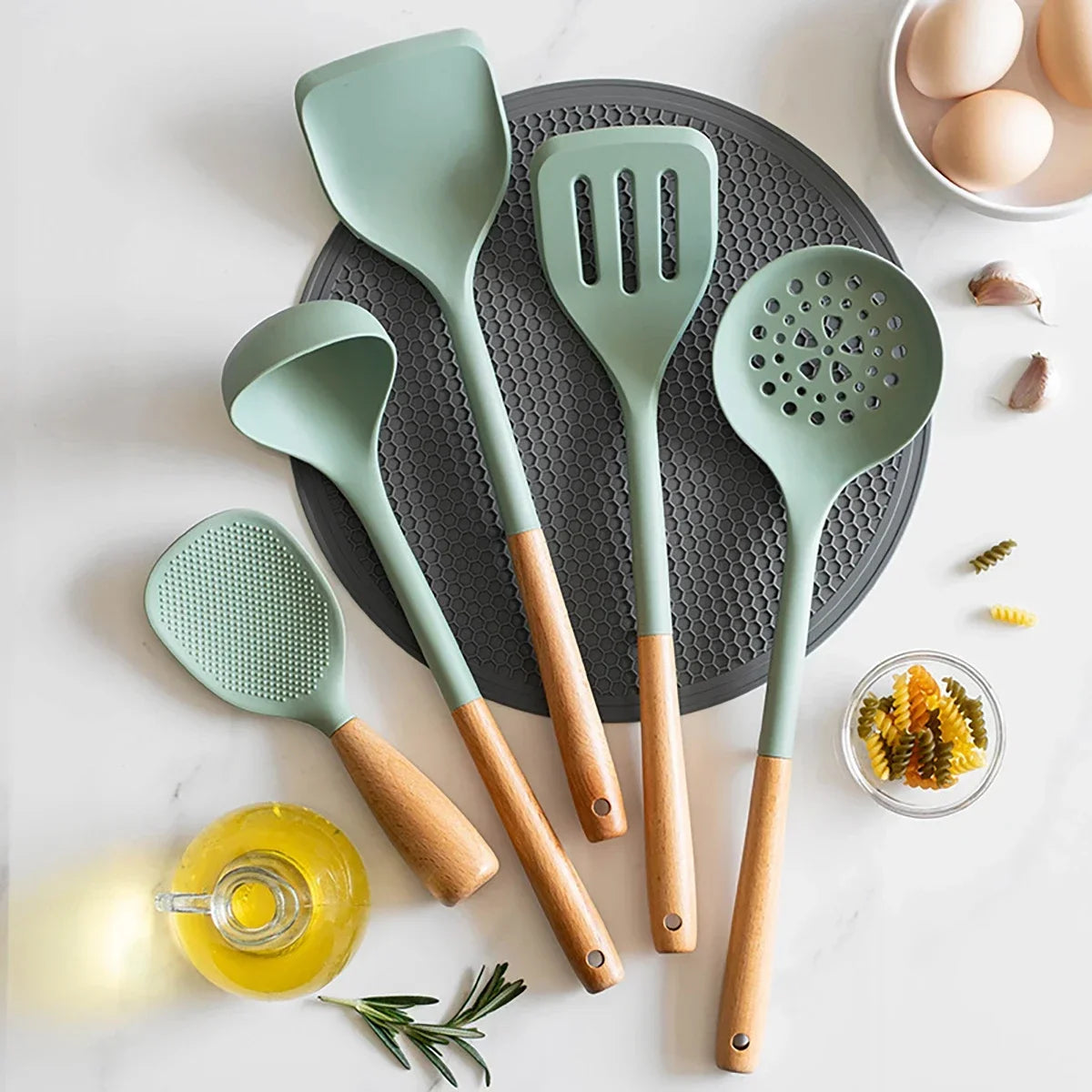 NEW Silicone Spatula Non Stick Pan Wooden Handle Silicone Vegetable Heat-resistant Silicone Cooking Spatula Spoon Kitchen Tool