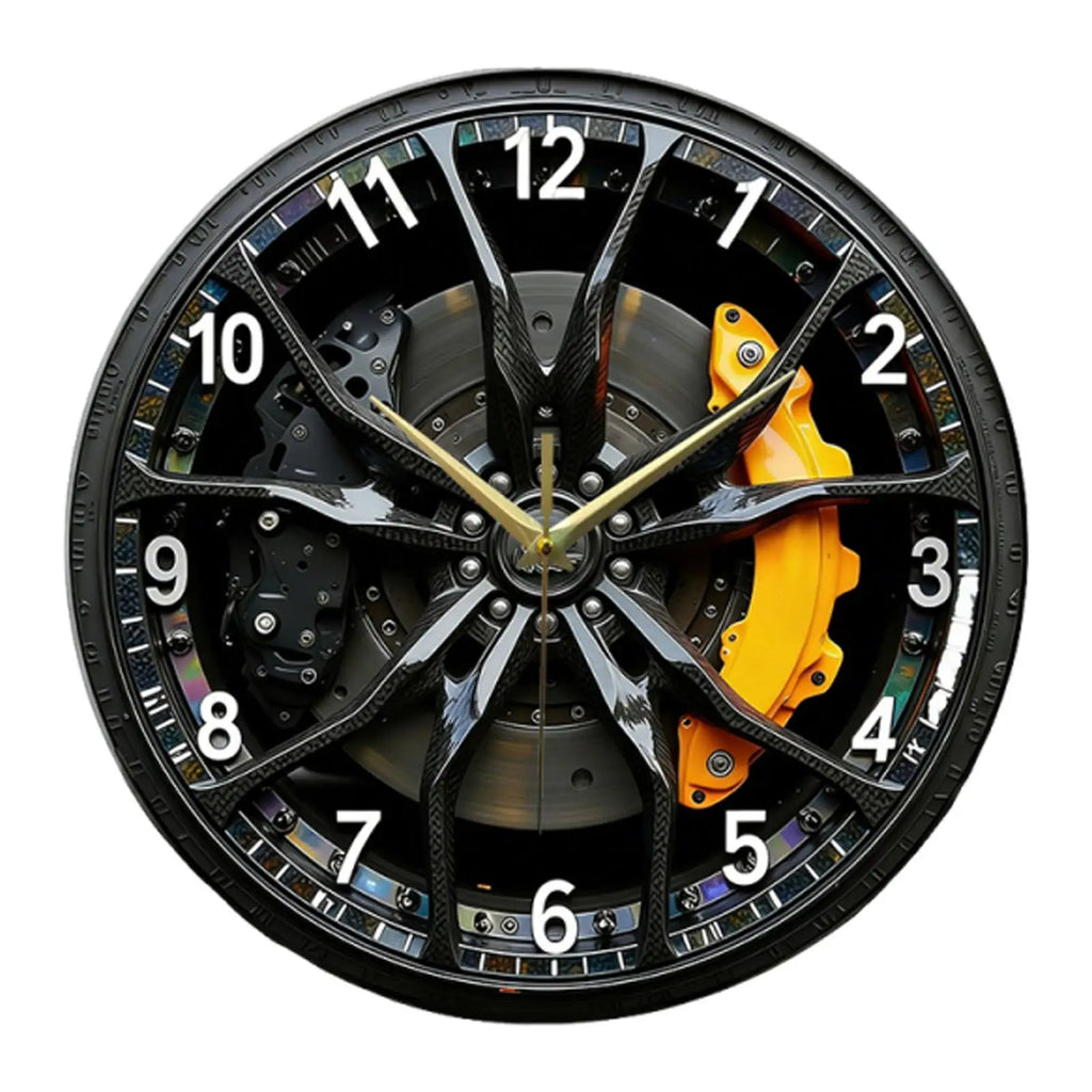 2D Car Wheel Hub Wall Clock Lightweight Silent Gifts Hanging Clock Wall Decoration Acrylic Ornament for Farmhouse Home Classroom