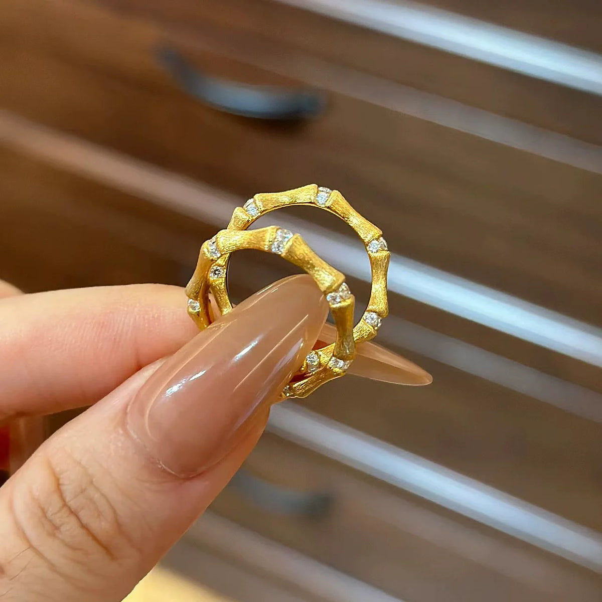 Foydjew Italian Vintage Jewelry Bamboo Design Gold Color Rings Stud Earrings Bracelets Bangles Jewelry Sets For Women