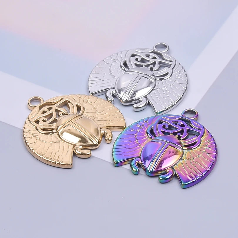 10PCS Ancient Egyptian Scarab Beetle Pendants Charms Stainless Steel Dragonfly Butterfly Pendant for Jewelry Making DIY Necklace