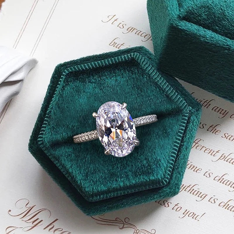 925 Sterling Silve Zirconia 1-4.5CT Gorgeous Shiny Oval Stone Ring For Women Engagement Wedding Luxury High Quality Fine Jewelry