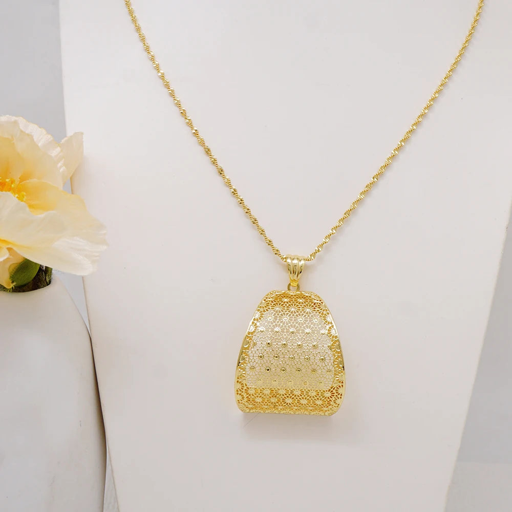 Fashion Dubai Jewelry Sets Gold Color Pendant Copper Classic Earrings Necklace For Women Daily Wear Party Anniversary Gifts