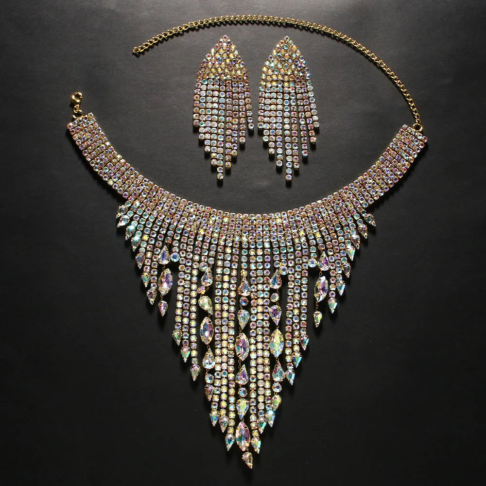 Stonefans Bohemian Drag Queen Exaggerated Tassel Necklace Set Earring Geometric Wedding Banquet African Jewelry Set Accessories