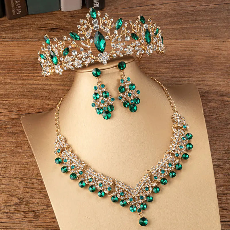 KMVEXO Luxury Heart Crystal Bridal Jewelry Sets Wedding Rhinestone Crown Tiara Earrings Choker Necklace African Bead Jewelry Set