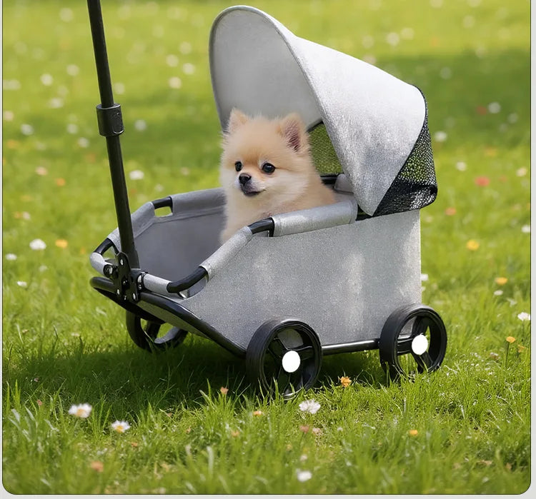 Foldable Small Pet Stroller Cart Lightweight Oxford Dog Cat Carrier Trolley Telescopic Pull Wagon Outdoor Walking Shopping