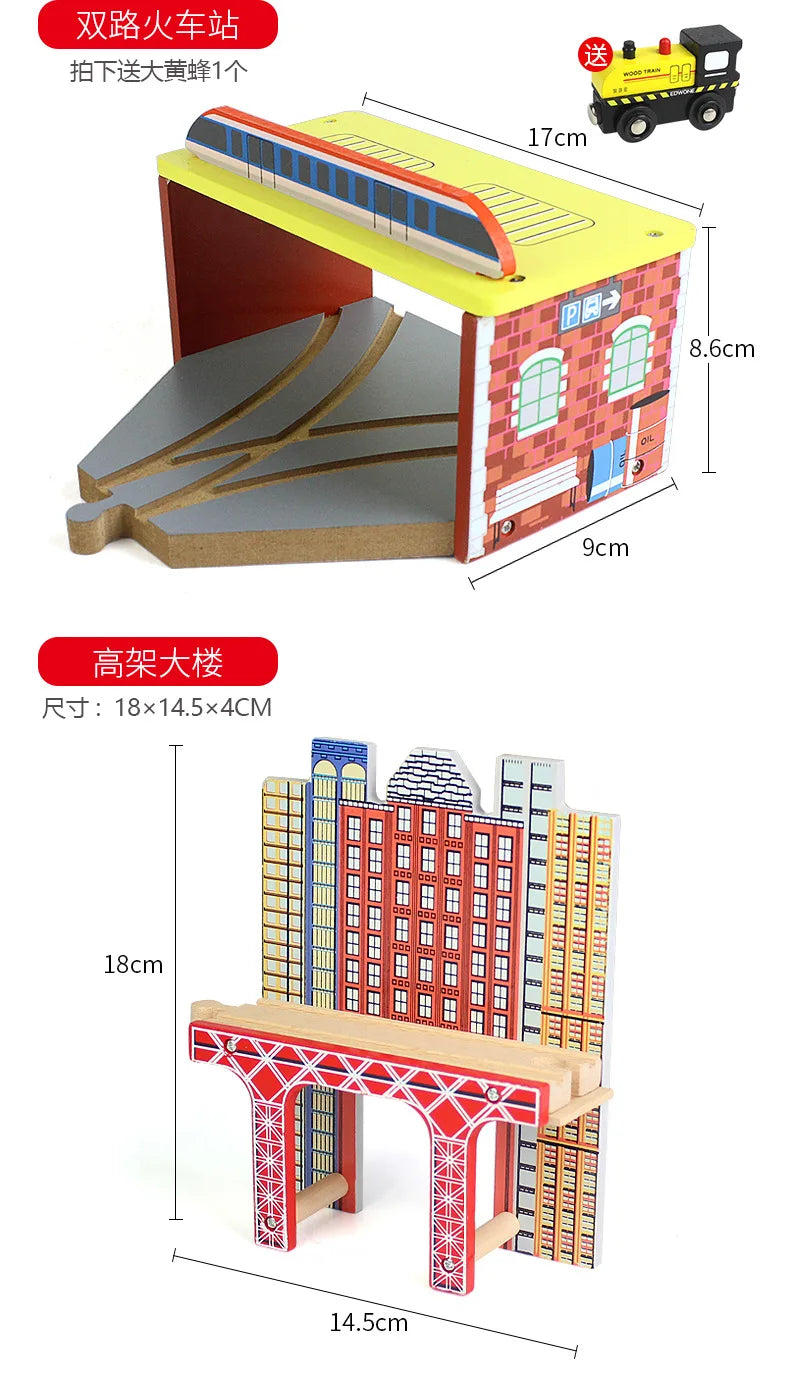 Wooden Train Track Accessories Wood Railway Track Train Station Bridge Tunnel Compatible All Brands Wooden Track Toys