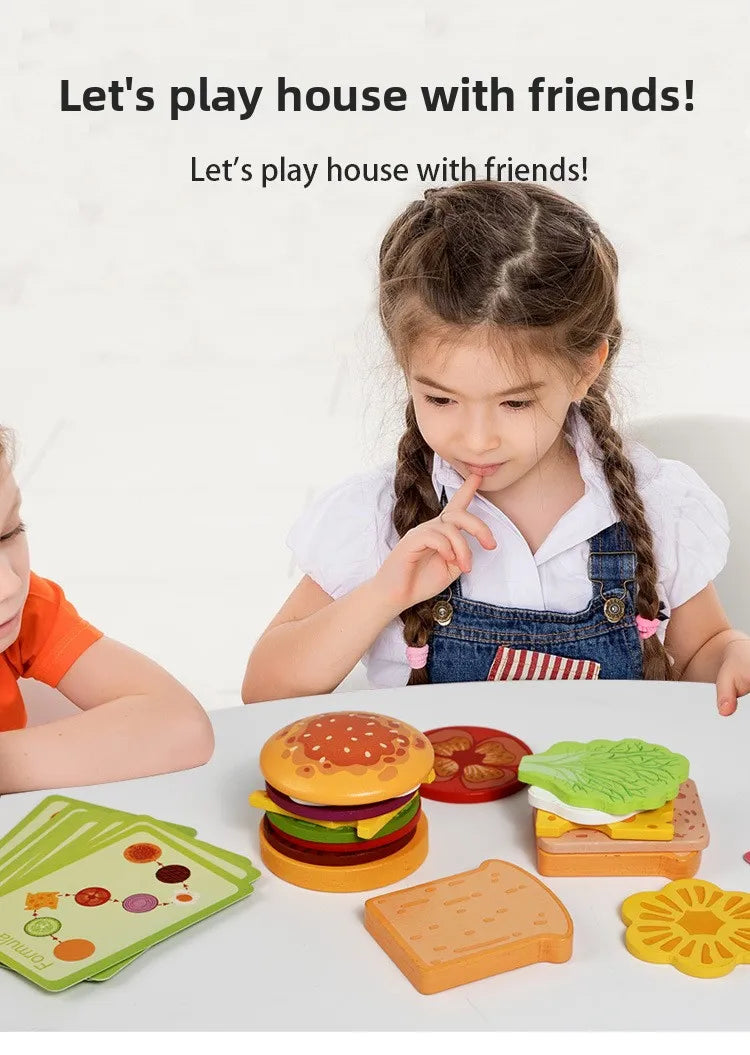 Montessori Wooden Burger Stacking Toys for Toddlers Kids Preschool Educational Toys Play Food Matching Birthday Toy For Kids