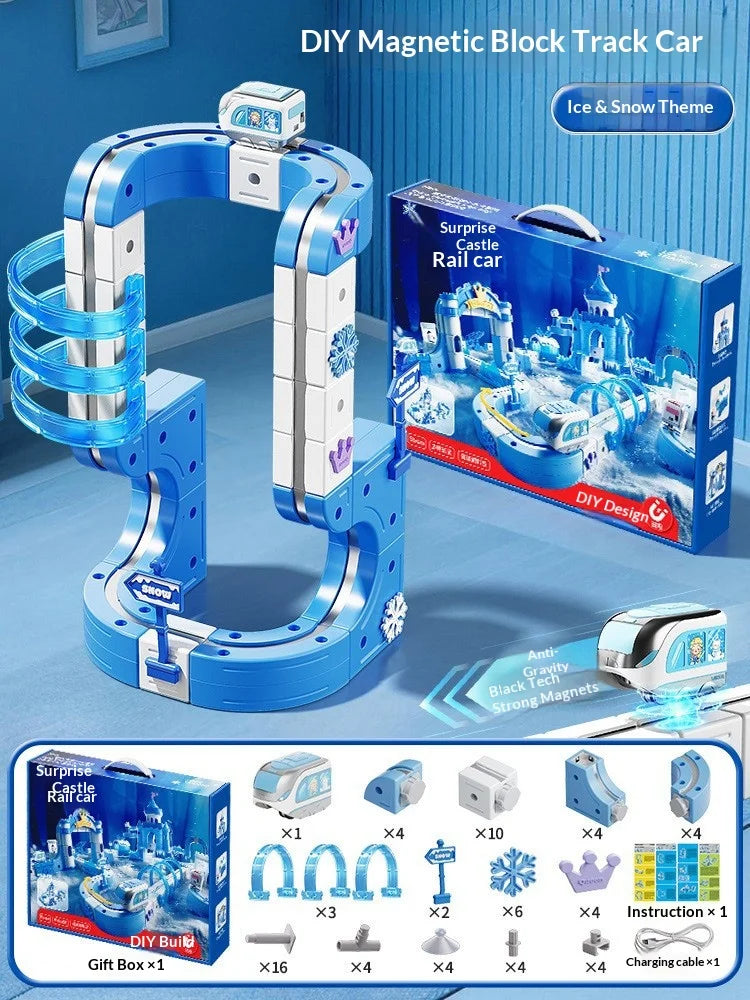 Magnetic Race Track Building Blocks Set DIY Assembled Castle Track Car Toy Creative Magnetic Track Vehicle Construction Kit