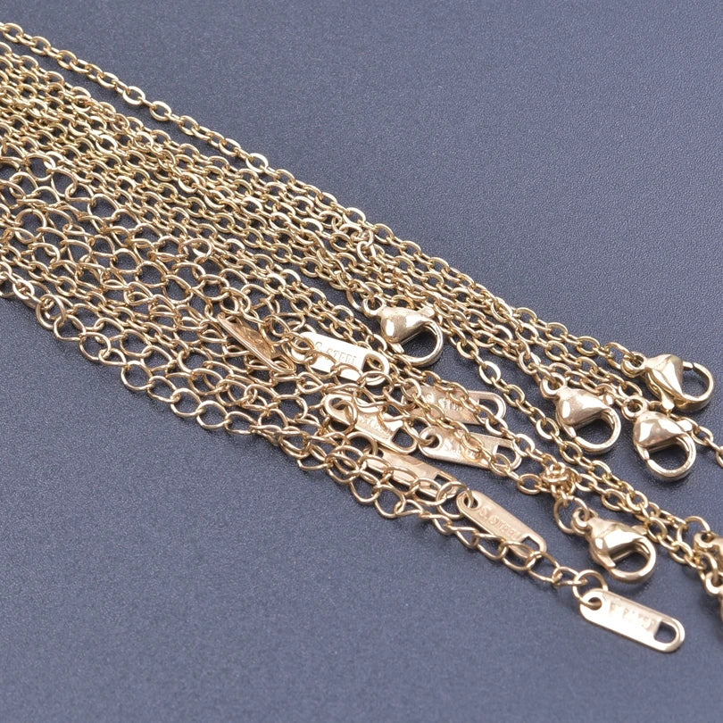 10pcs/Lot Gold Color Stainless Steel Chain 45cm Adjustable Necklace Width 1.2/1.5/1.6/2.2/2.5/3mm Men Women Jewelry Chain Bulk