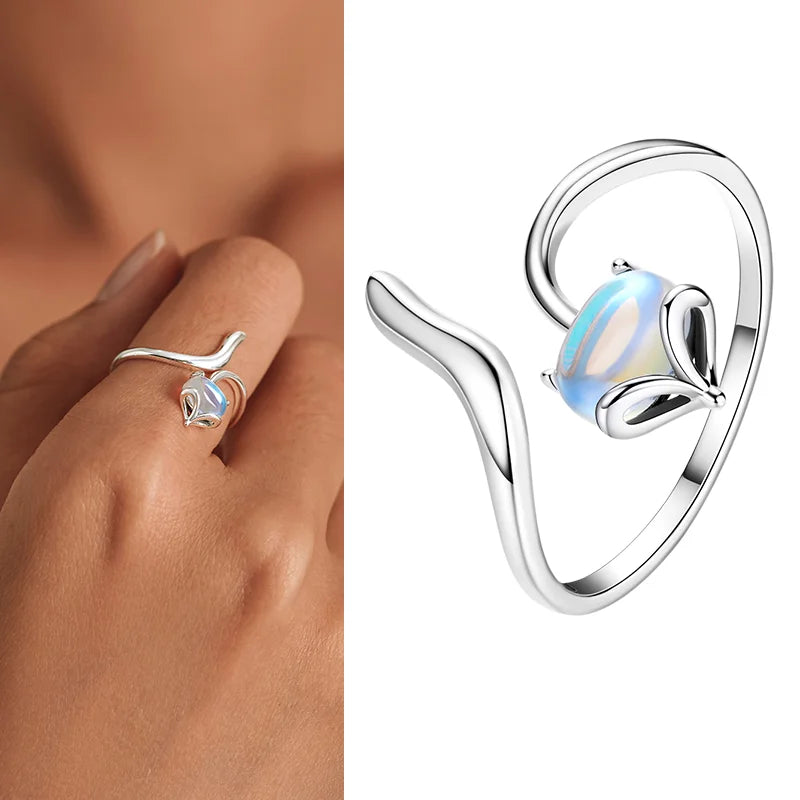 WOSTU Real 925 Sterling Silver Open Ring Finger Adjustable Size Wedding Rings For Women Engagement Fashion Silver Jewelry Gift