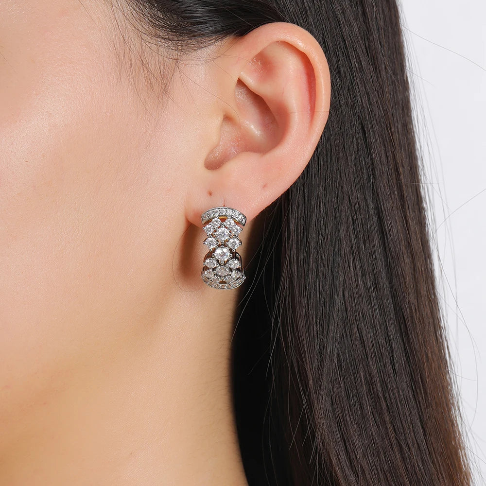 Shiny inlaid zircon earrings ring for women retro fashion jewelry copper plated 14K gold luxury banquet holiday gift jewelry set
