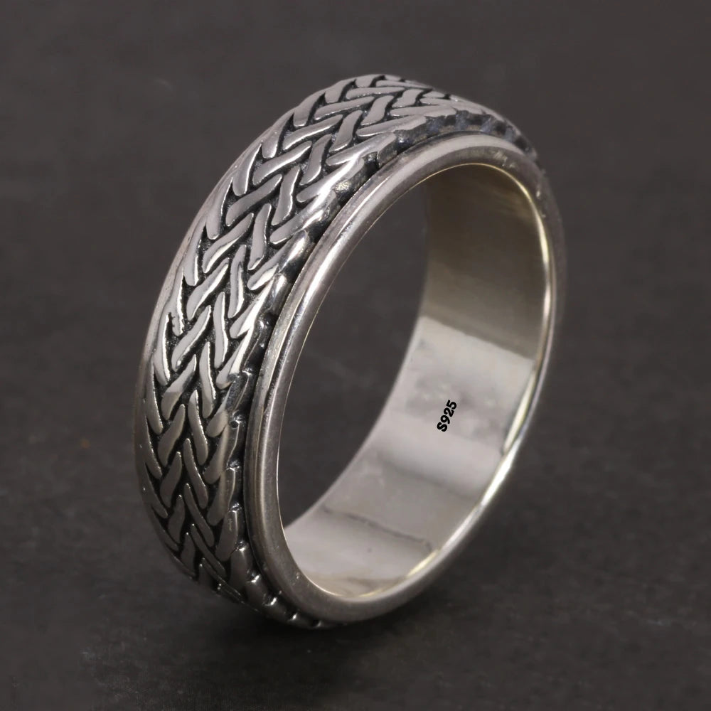 Rotatable S925 Sterling Silver Ring for Men  Vintage Retro Stars Auspicious Cloud Couple Band Women Index Finger Accessories