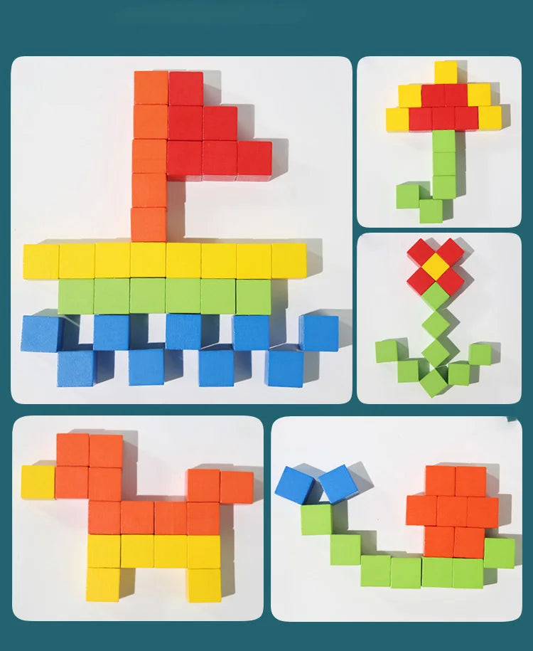 50/100pcs Colorful Cubes Wooden Building Blocks Stacking Up Square Wood Toy Baby Shape Color Learning Toys for Children