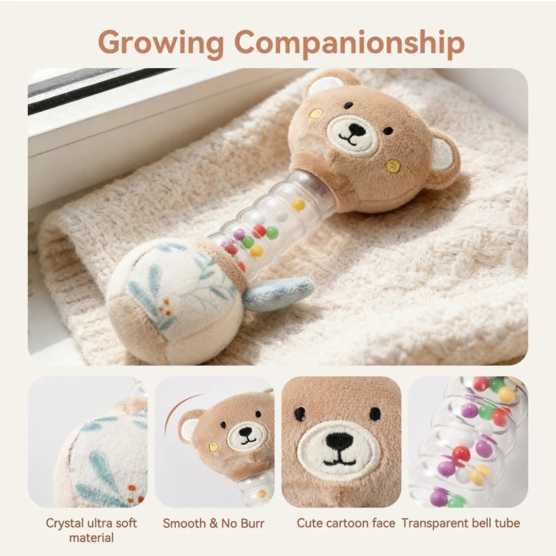 0-12Baby Bear Rattle Early Learning Educational Toy Sensory Soothing Soft Plush Animal Rattle for Crib Handheld Baby Toy Toddler