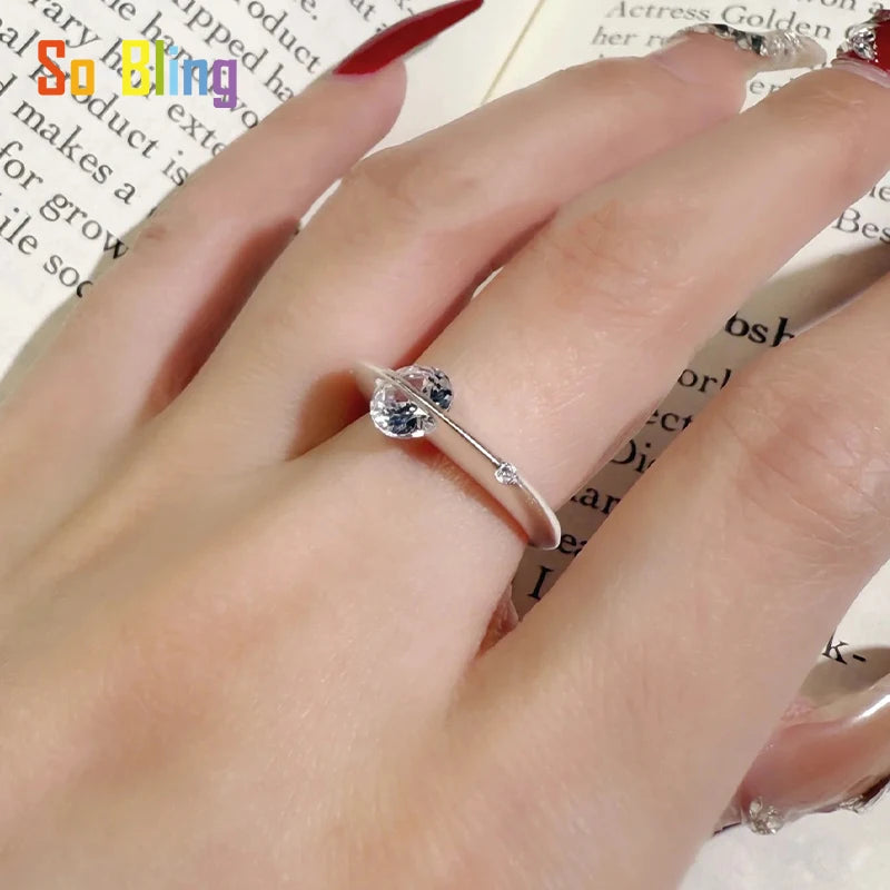 So-Bling 925 Sterling Silver Moissanite Rings Rotating Universe Star Ring with White Gold Plated Lab Diamond Eternity Band Rings