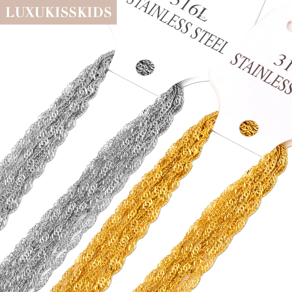 LUXUKISSKIDS Singapore Twisted Wholesale Chains Necklace 10pcs/lots Golden/Steel 2mm DIY Making Chain 18"20"22"24inch No Fade