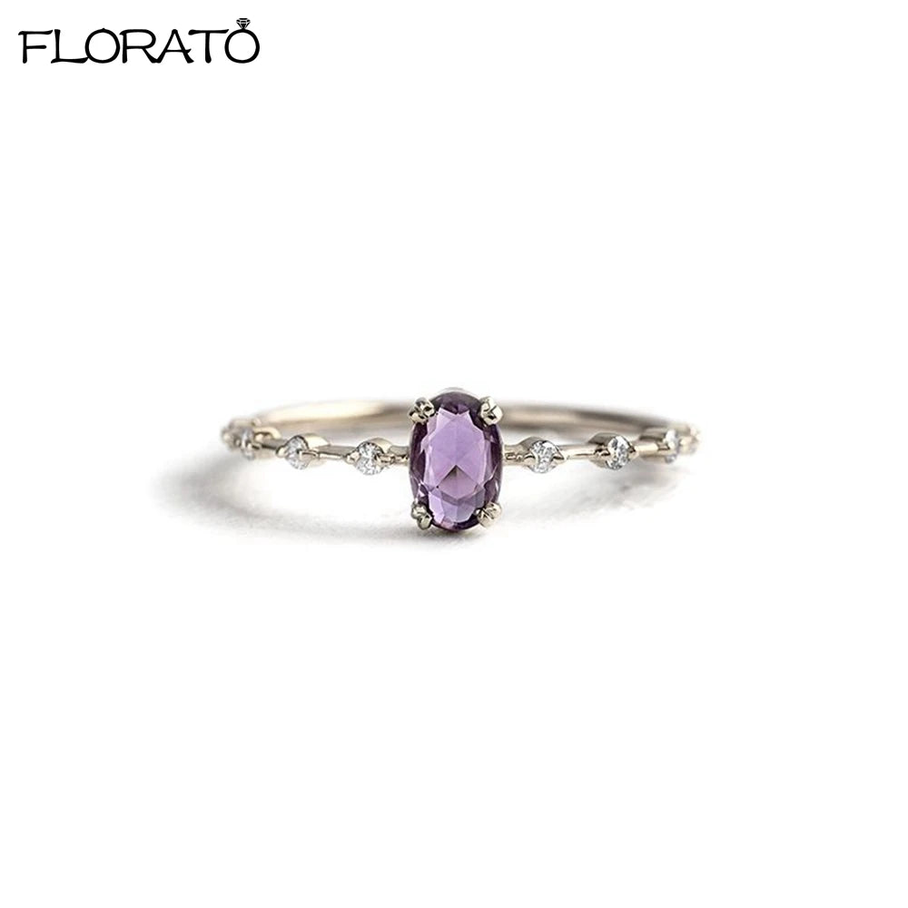Trendy 18K Gold Plated Engagement Ring for Women Luxury Fashion Elegant Purple Crystal Wedding Rings Party Jewelry Gifts