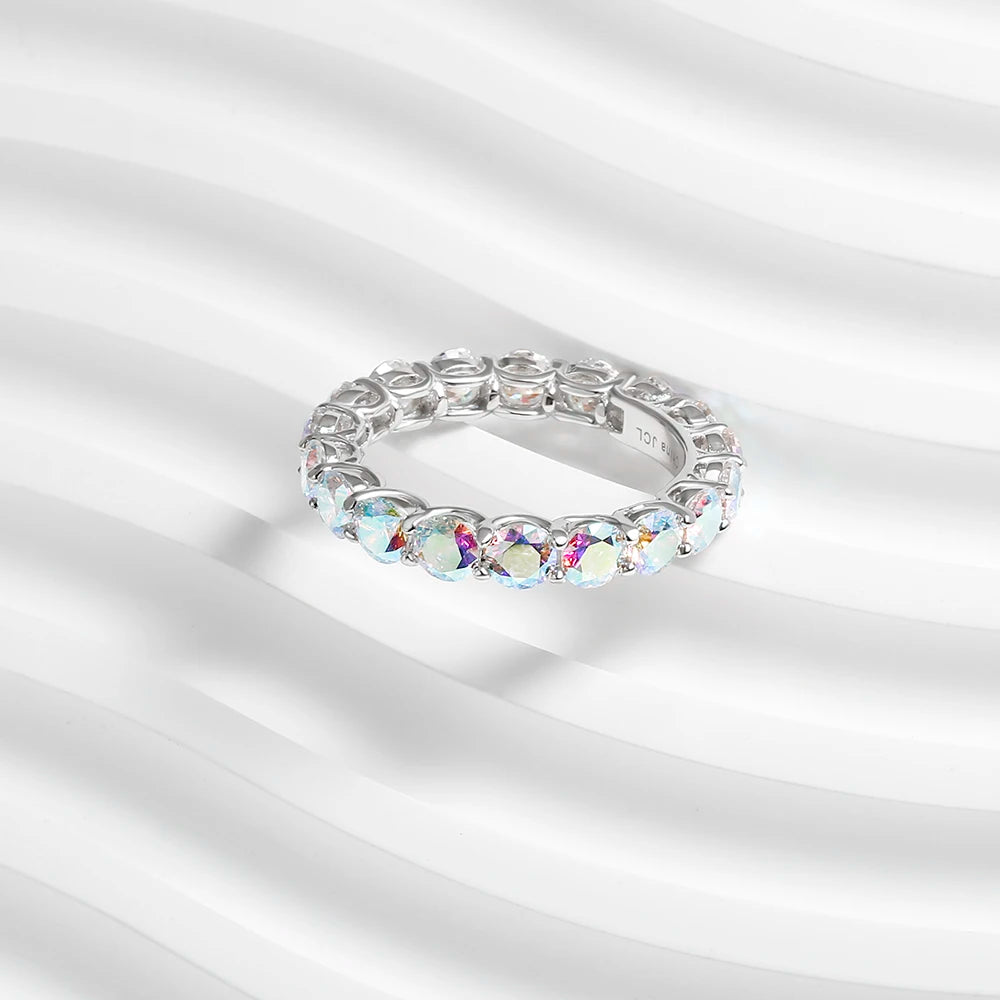 TKJ 925 Sterling Silver Rings Borealis Aurora CZ Diamond Eternity Promise Engagement Ring Wholesale Women's Jewellery Bridal Wed