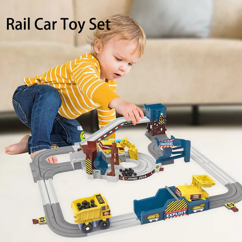 Adventure Powered Mine Cart Track Racing Rail Set Electric Engineering Vehicle Toy Educational Railway Adventure Family Gift Kid