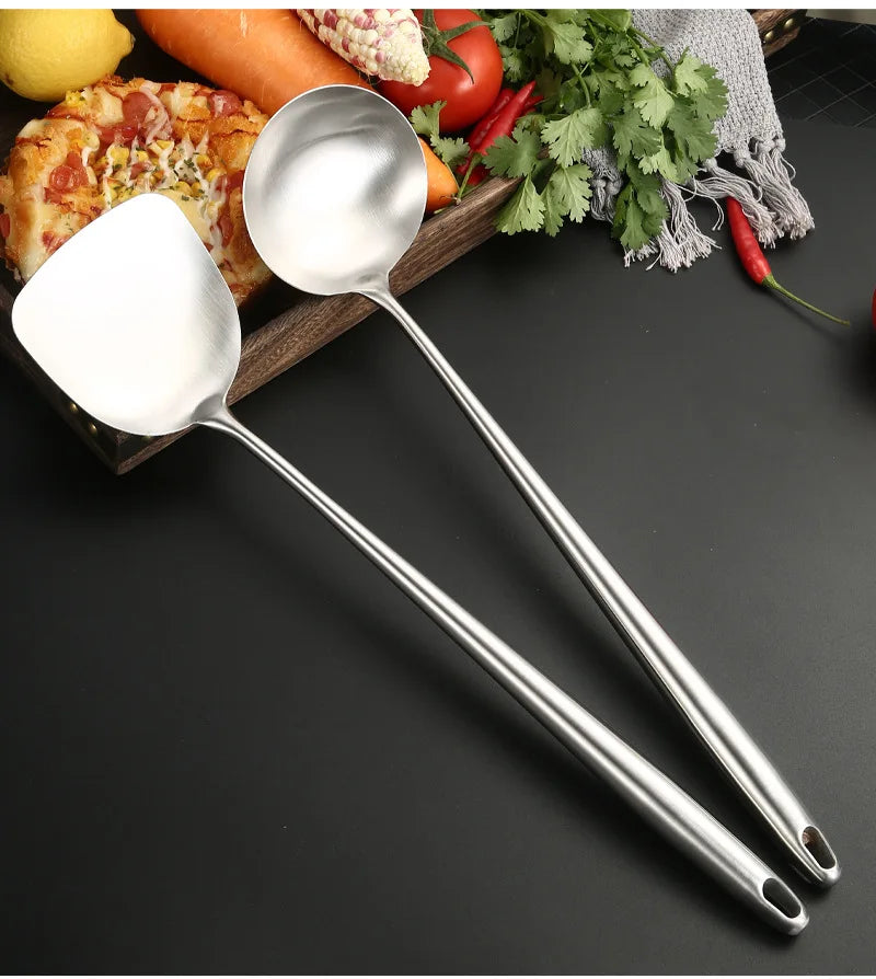 Food Stainless Steel Wok Spatula Metal kitchen utensils Slotted Turner Spoon Ladle Cooking Tools Utensil Set Kitchen Accessories