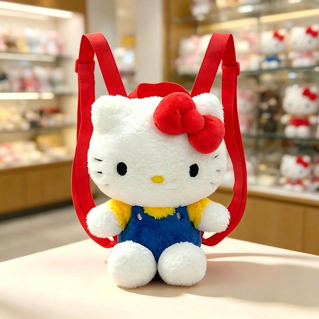 Genuine Anime Sanrio Hello Kitty Plush Backpack Kawaii Stuffed Toy Cartoon Schoolbag Bag for Girls Kids Birthday Gift