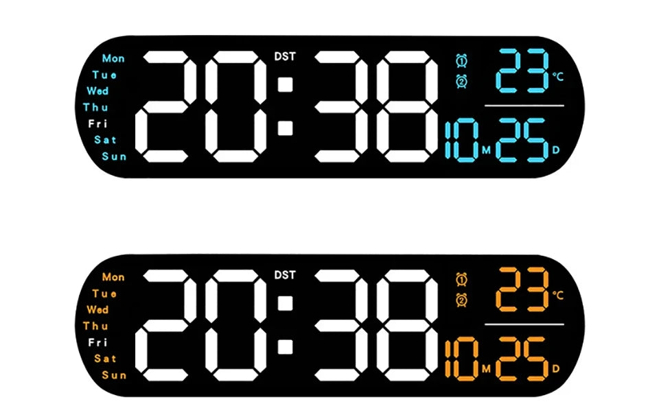 LED Digital Wall Clock With Remote Control Ambient Lights Time Date Temperature Display Alarm Clocks For Home Living Room Decor
