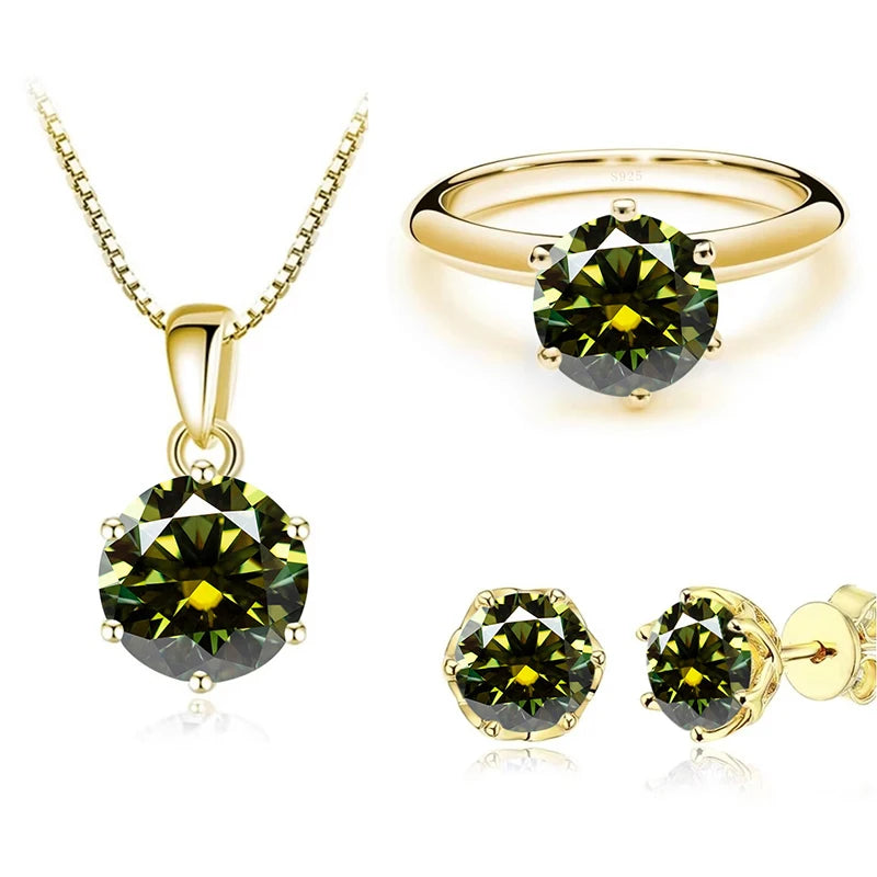 JoyceJelly 1Carat Moissanite Jewelry Set For Women Sterling S925 Silver Gold Plated Necklace Earrings Ring GRA Certified Wedding