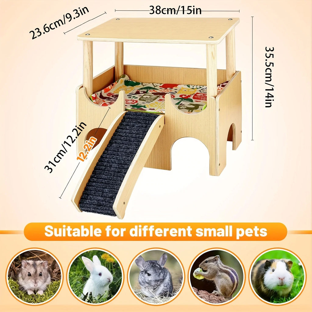 Wooden Guinea Pig Hideout Small Pet House Natural Wood Shelter for Hamsters Rats Hedgehogs Cage Decoration