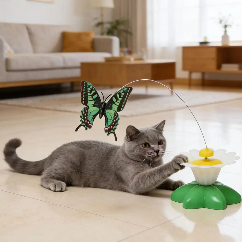 Interactive Cat Teaser Wand Toy - Automatic Rotating Electric Flying Butterfly Hummingbird, Indoor Kitten Exercise Play Toys
