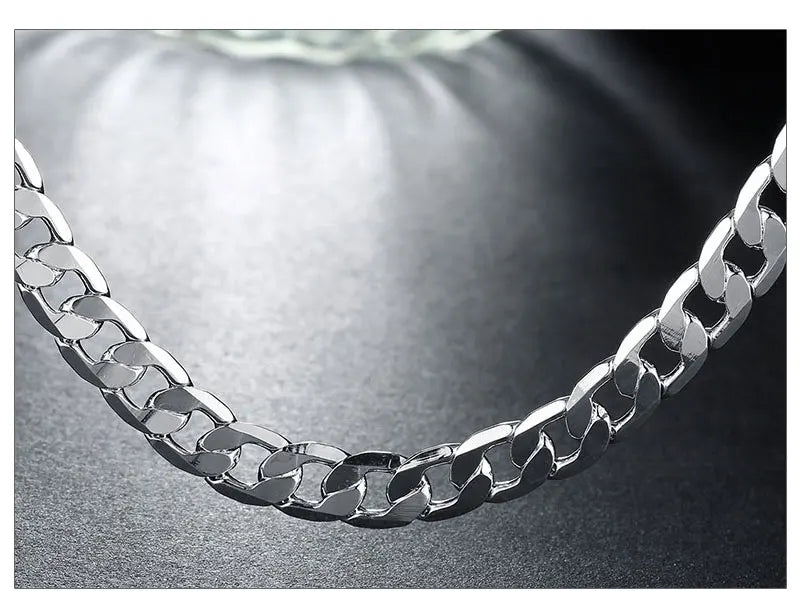 Men's 925 Sterling Silver Necklace 2/4/6/8/10/12MM 40-75cm Face Chain Necklace Lobster Clasp Men And Women Engagement Jewelry