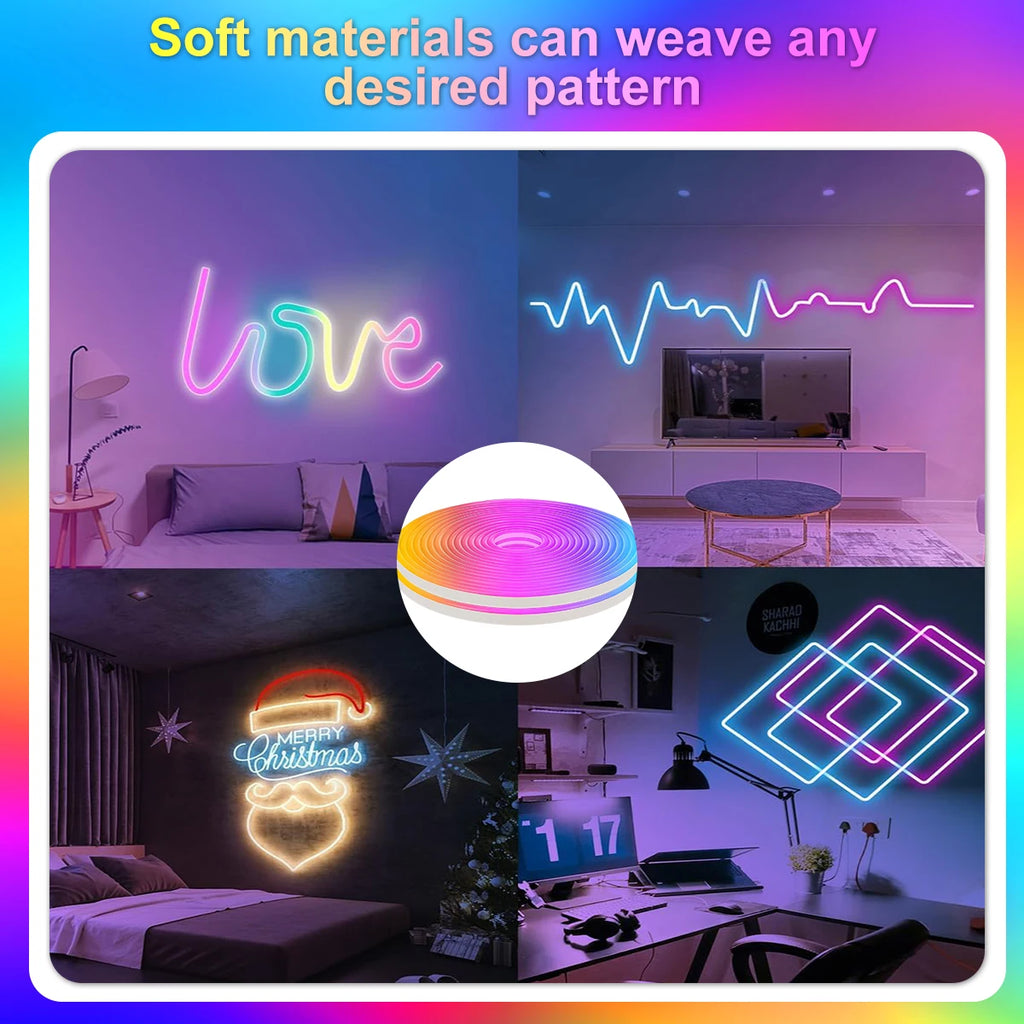 5v Smart RGB Neon Light Strip USB App/Remote Control Music Sync Waterproof Flexible Neon Strip for Bedroom Game Party Decoration