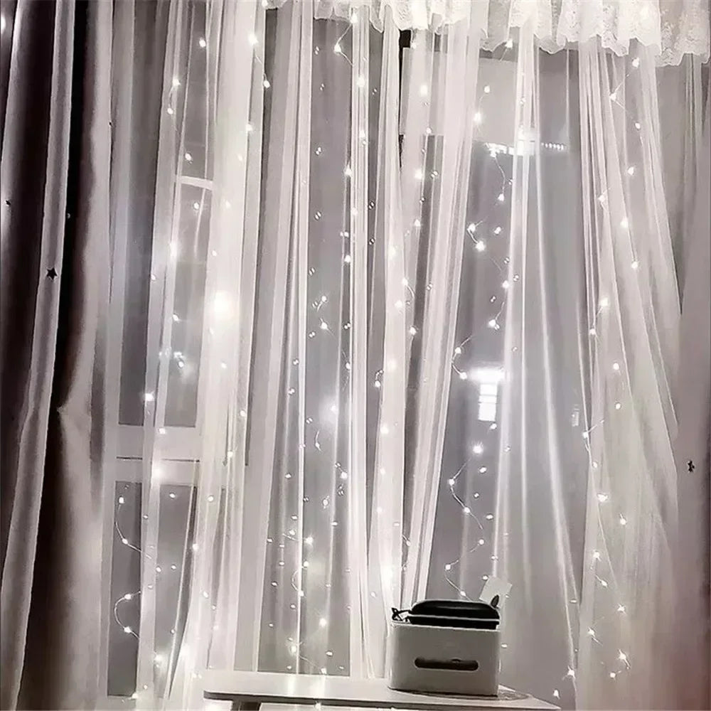 1pc 6x3/3x3/3x2/3x1m USB LED Curtain String Lights Bedroom Christmas Garland Fairy Lamp Wedding Party Home Decoration Lighting