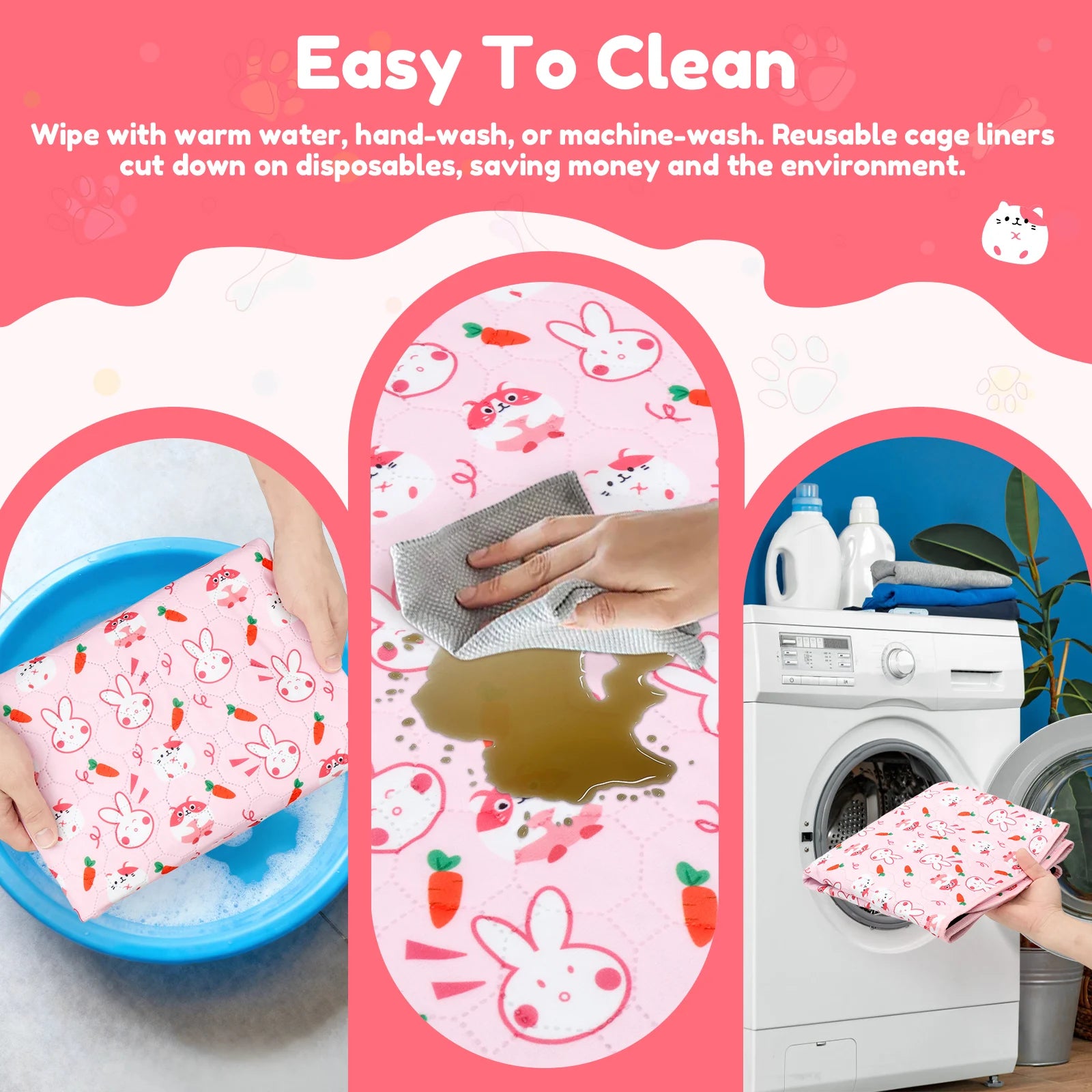 Guinea Pig Cage Liners Anti Slip Absorbent Guinea Pig Pee Pads Washable Rabbit Pee Pads Bedding for Small Animals Rabbit Hamster
