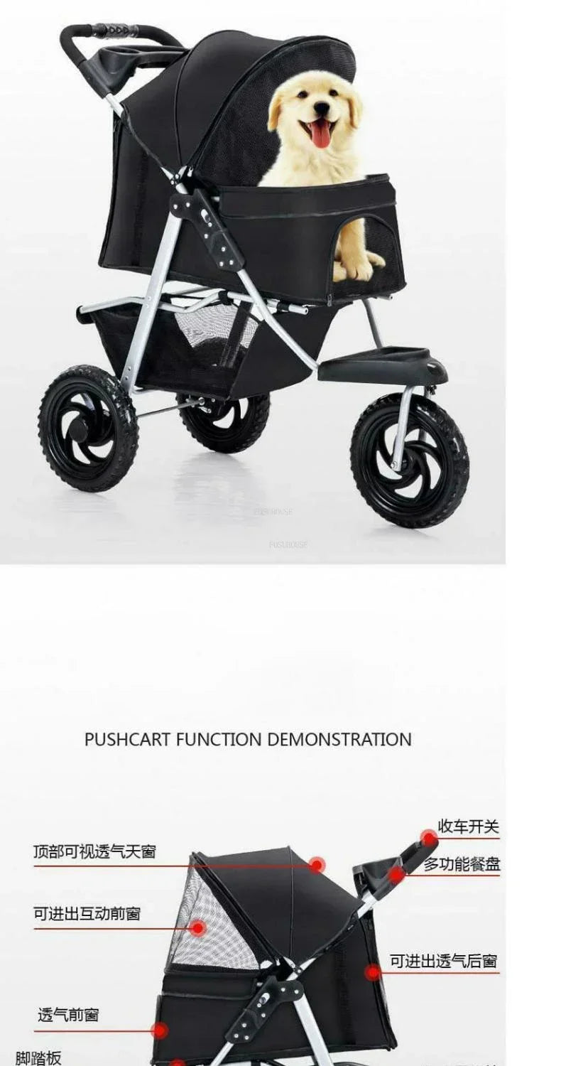 Pet Stroller with Three Wheels, Lightweight and Foldable, Suitable for Home Use, Small Outdoor Pets, and Portable Pet Supplies