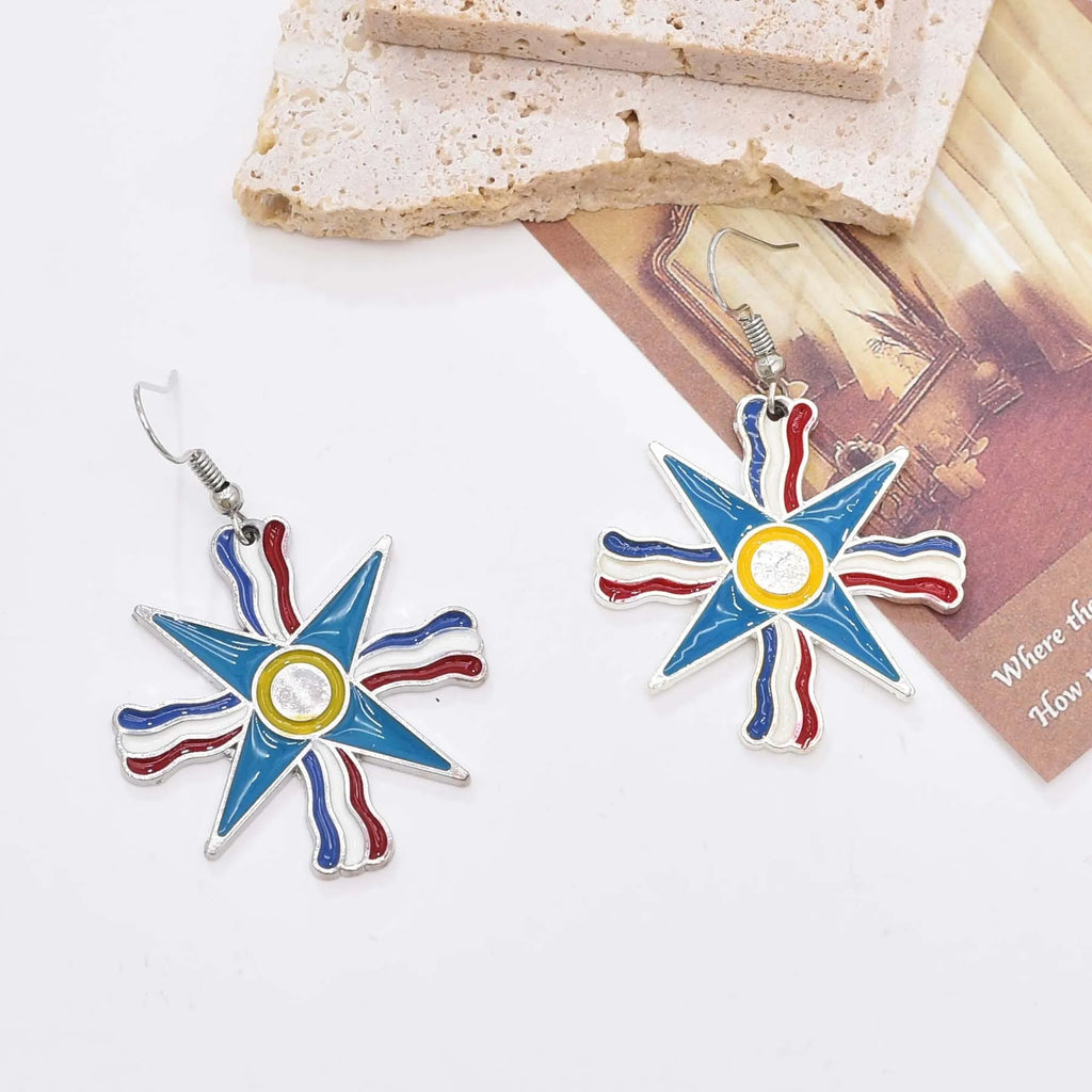 Silver Plated Assyrian Belt Hair Accessories Earrings for Women Kurdish Assyria Ethnic Colorful Flag Leaf Tassel Jewelry Sets