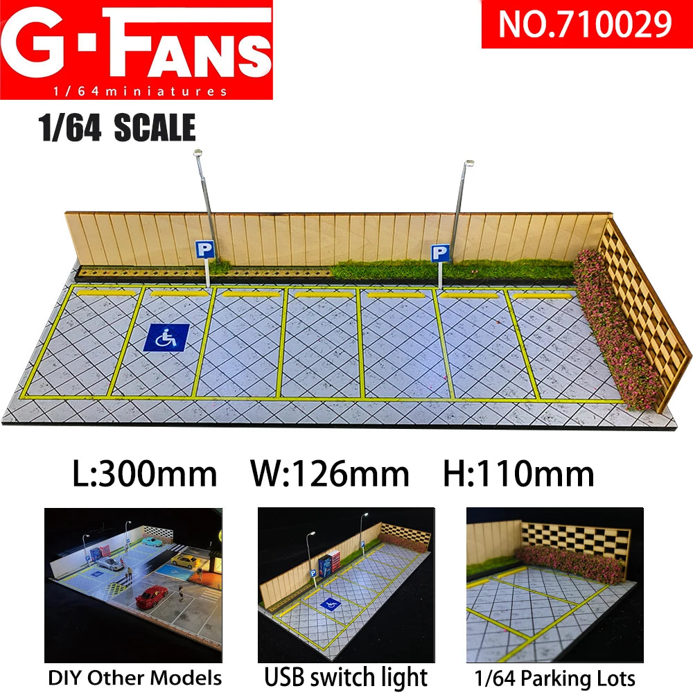 GFans 1/64 Scale Car Garage Miniatures Model Car Parking Lot Diecast Scene Display Vehicle Scene Toy Background Collection