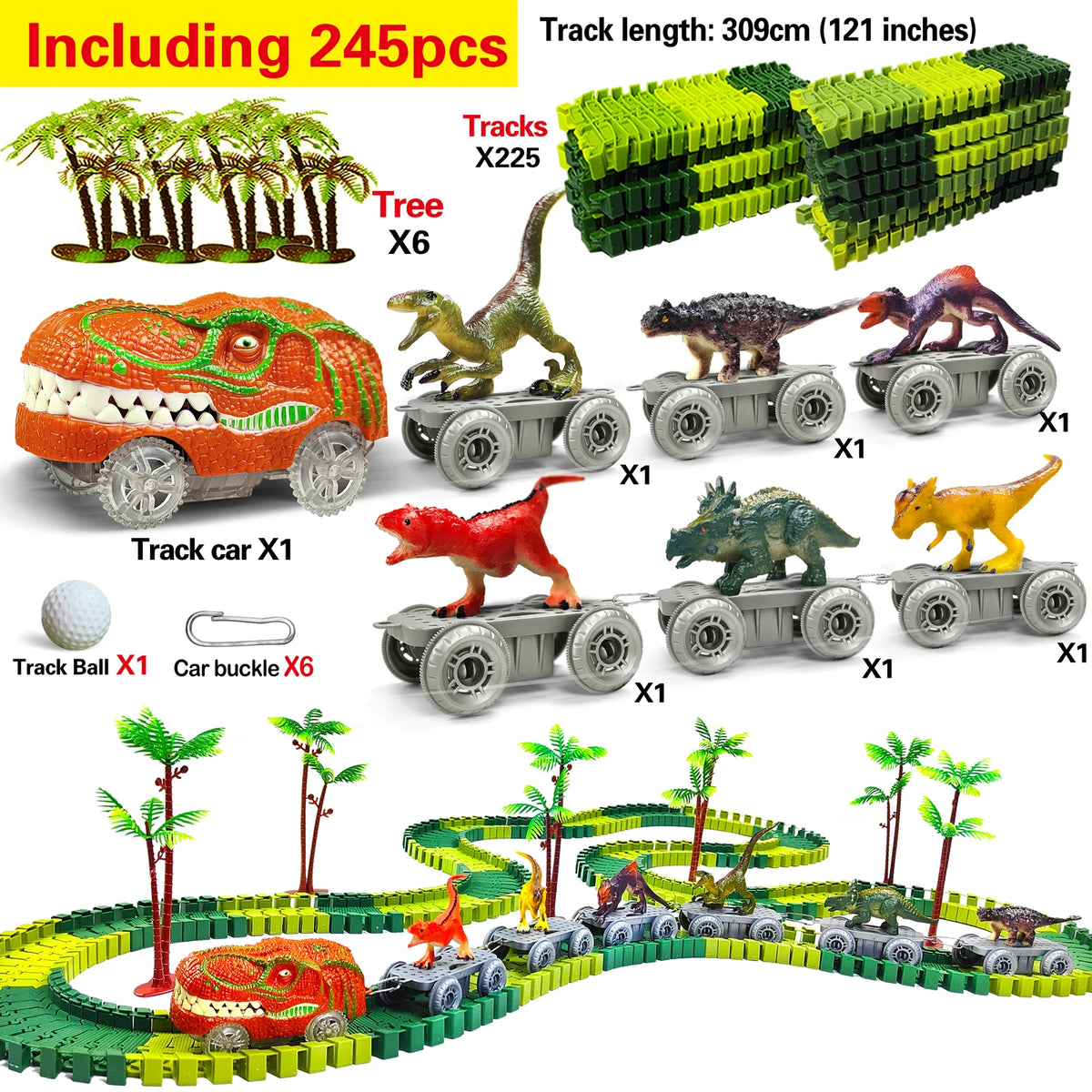 Dinosaur Toys-Magical Train Track Racing Toy Bend Flexible Race Track Flash Light Car Educational Toys For Kids Gift
