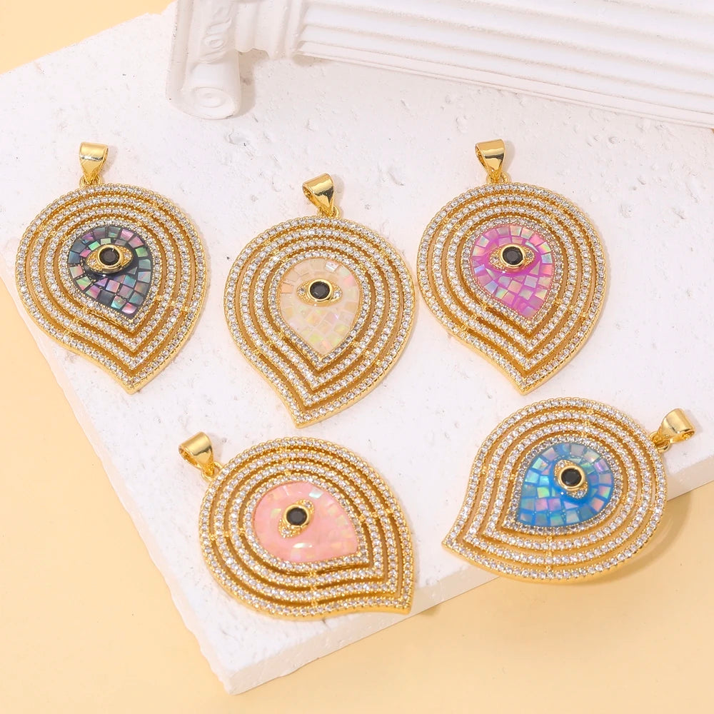 Juya Handmade 18K Real Gold Plated Opal Shell Round Turkish Greek Evil Eye Charms For DIY Luxury Talisman Pendant Jewelry Making